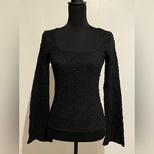 Old Navy Black Textured Sheer Long Sleeve Top